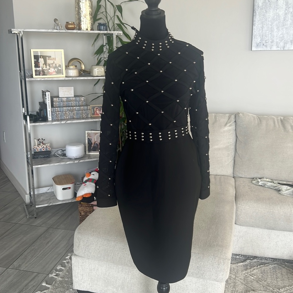 Black mesh bodycon dress